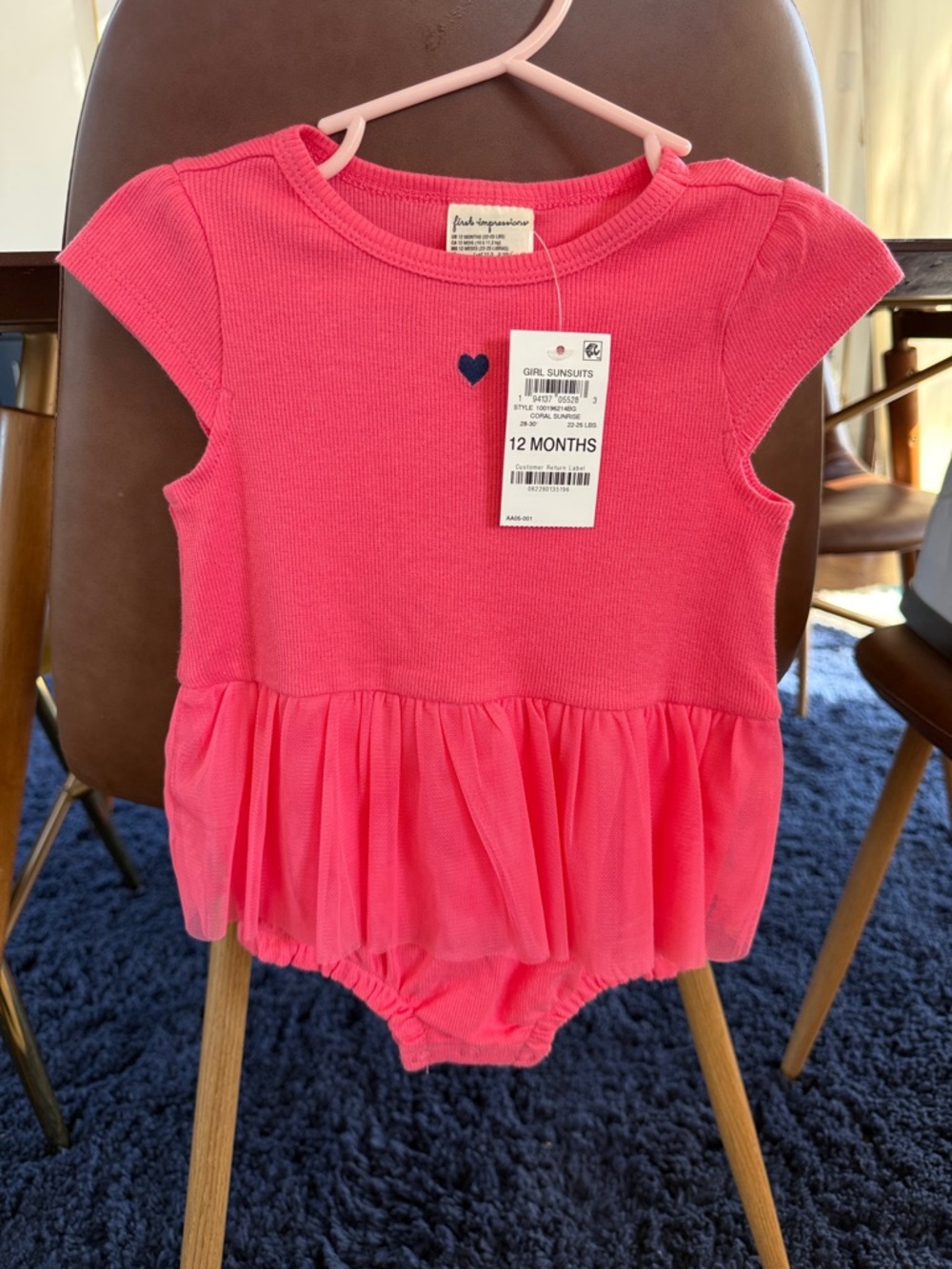 First Impressions Coral Pink Ribbed Girl Sunsuit